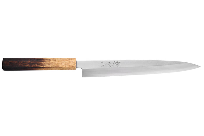 Couteau yanagiba 24cm japonais artisanal Nakamura Kaishin Saku WS2 en chêne