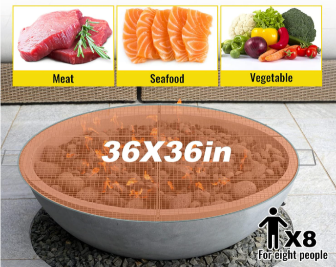 Fire Pit Grate 30 Inch Foldable Round Cooking Rack, Campfire BBQ Grill with Handle & Support Wire