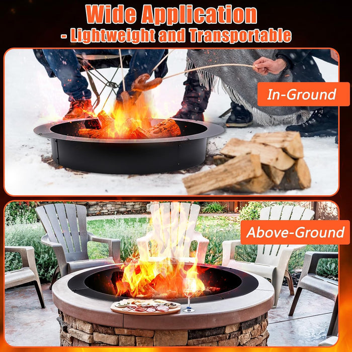 Fire Pit Ring 42-Inch Outer/36-Inch Inner Diameter Gas/Wood Firepit Ring DIY Fire Pit Rim Above or In-Ground for Backyard, Camping Outdoors