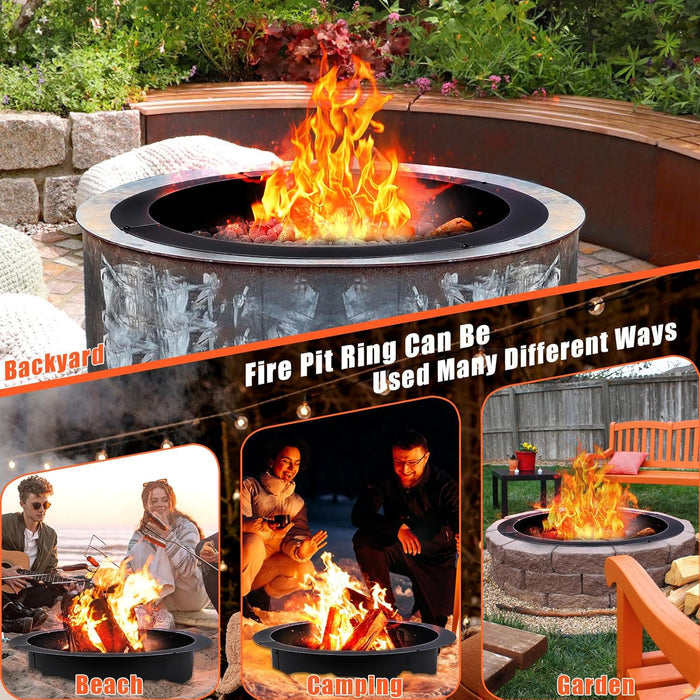Fire Pit Ring 42-Inch Outer/36-Inch Inner Diameter Gas/Wood Firepit Ring DIY Fire Pit Rim Above or In-Ground for Backyard, Camping Outdoors