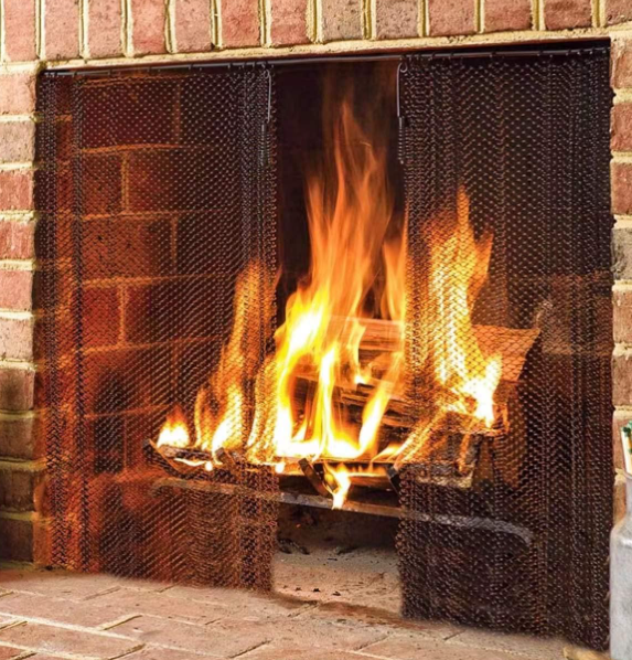 Fireplace Mesh Screen Curtain, Two Panels, Rod kit NOT Included(18'' H x 24'' W), Black