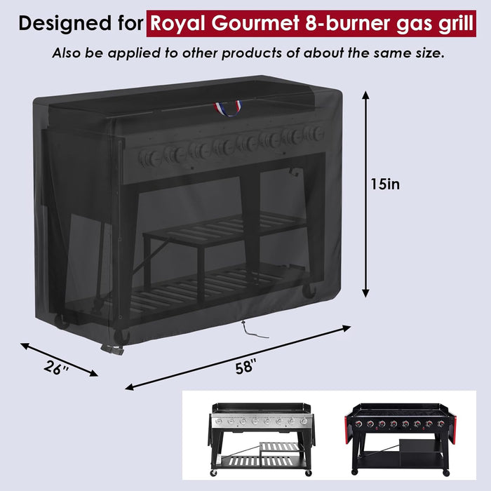 Flat Top Grill Cover for Royal Gourmet 8 Burner Gas Griddle Grill with Side Tables Down