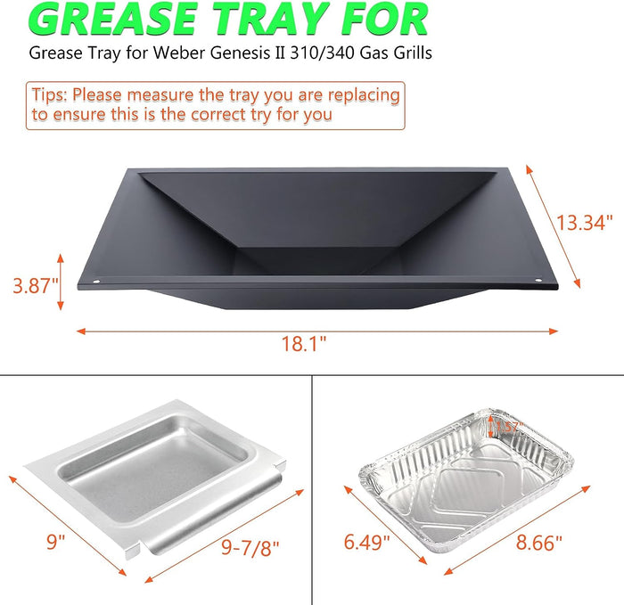 Grease Bottom Tray 66036, Catch Pan and Liners Kit for Weber Genesis II 300, 310, 315, 325, 335, 340 Series Models 2017 and Newer