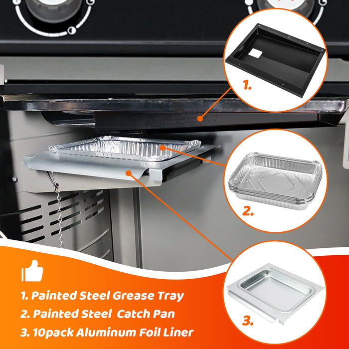 Grease Bottom Tray 69803, Drip Pan and 10 Liners Kit for Weber Spirit 200, 210, 220 Series Models 2013 and newer 2 Burner Gas Grills