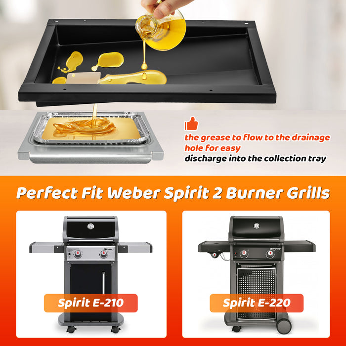 Grease Bottom Tray 69803, Drip Pan and Liners Kit for Weber Spirit 2 Burner grill 200, 210, 220 Series Models 2013 and newer Gas Grills