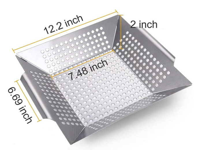 Grill Basket for Indoor and Outdoor Use, Heavy Duty Vegetables Grill Basket for Veggies and Kabob, Suitable for All Grills, Dishwasher Safe