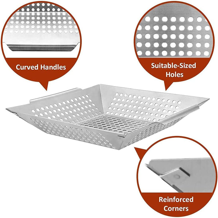 Grill Basket for Indoor and Outdoor Use, Heavy Duty Vegetables Grill Basket for Veggies and Kabob, Suitable for All Grills, Dishwasher Safe