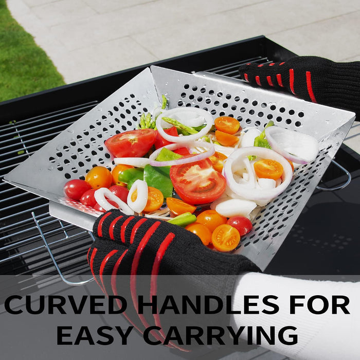 Grill Basket for Indoor and Outdoor Use, Heavy Duty Vegetables Grill Basket for Veggies and Kabob, Suitable for All Grills, Dishwasher Safe