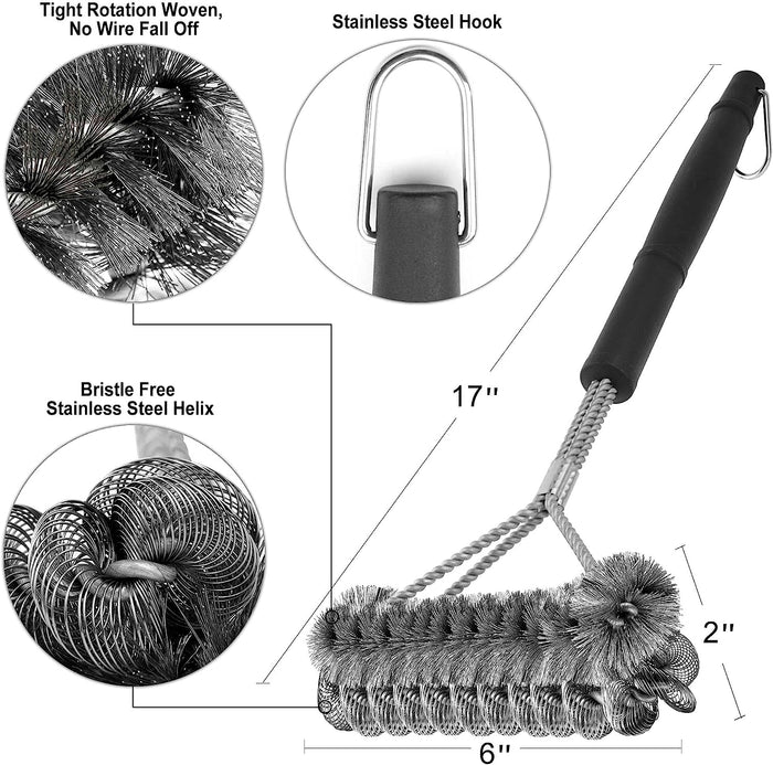 Grill Brush Bristle Free & Wire Combined BBQ Brush, Safe & Efficient Grill Cleaning Brush, 17" Grill Cleaner Brush for Grill Grates, BBQ Accessories