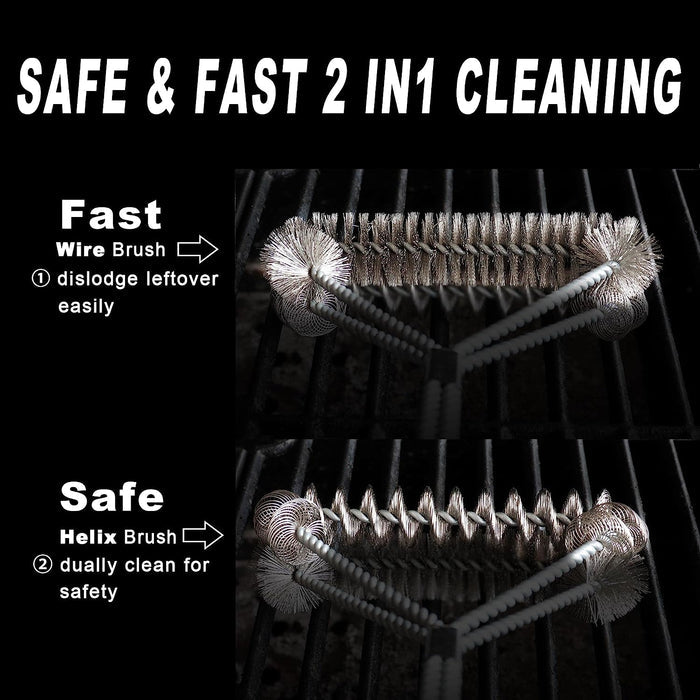 Grill Brush Bristle Free & Wire Combined BBQ Brush, Safe & Efficient Grill Cleaning Brush, 17" Grill Cleaner Brush for Grill Grates, BBQ Accessories