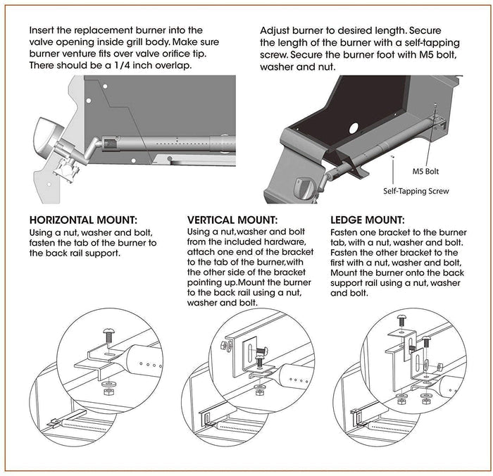 Grill Burner 5 Pack Adjustable from 12 2/10 to 16 1/2'' for Most BBQ Gas Grills