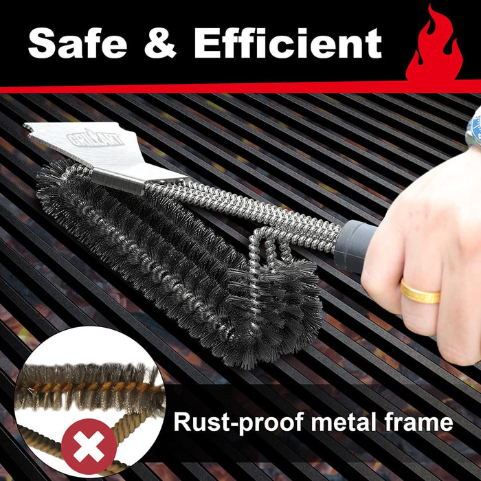 Grill Cleaning Brush and Scraper, Extra Strong BBQ Grill Cleaner Accessories, Safe Wire Bristles 18" Barbecue Brush for Grill Grates