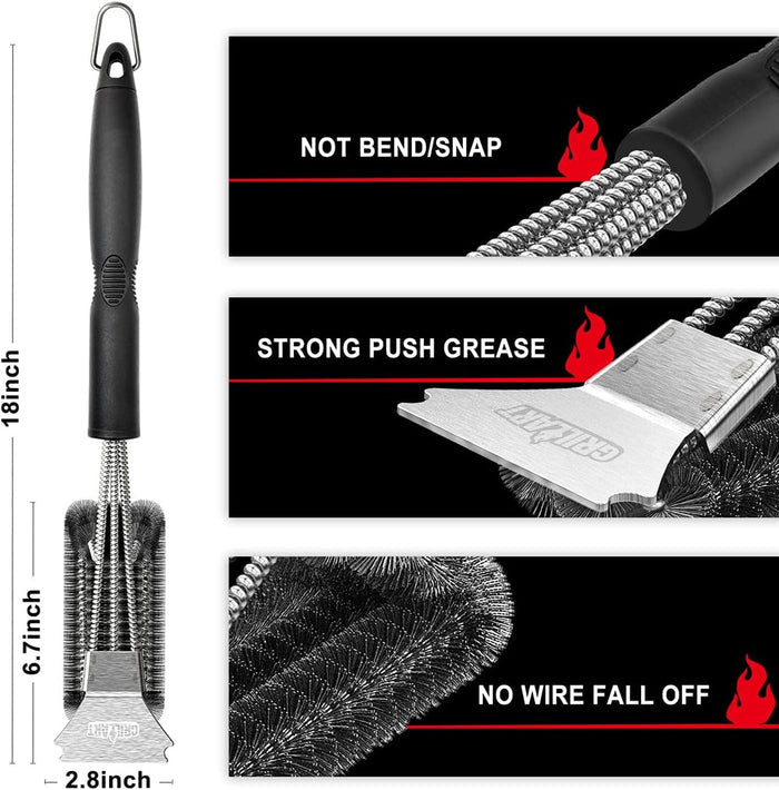 Grill Cleaning Brush and Scraper, Extra Strong BBQ Grill Cleaner Accessories, Safe Wire Bristles 18" Barbecue Brush for Grill Grates