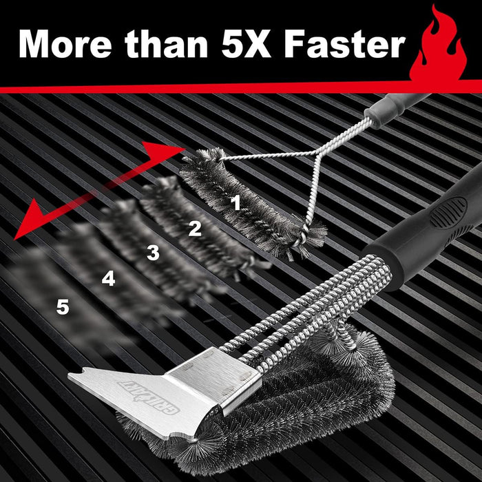 Grill Cleaning Brush and Scraper, Extra Strong BBQ Grill Cleaner Accessories, Safe Wire Bristles 18" Barbecue Brush for Grill Grates