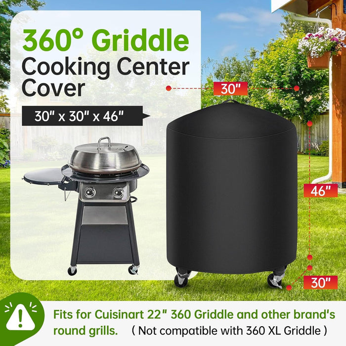 Grill Cover for Cuisinart 22" CGG-888 360 Griddle, Heavy Duty 600D Griddle Cover for Cuisinart CGWM-003 360° Griddle Cooking Center, 30" x 30" x 46"