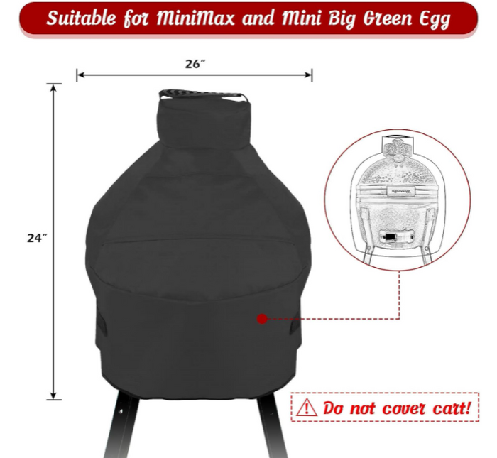 Grill Cover for MiniMax & Mini Big Green Egg, Waterproof 24" H x 26" Dia