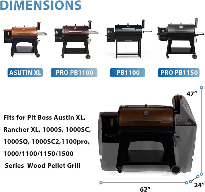 Grill Cover for Pit Boss Austin XL, Rancher XL, 1000SC, 1000Sq, 1100 Pro Pellet Grill, 62 W x 24 D x 47 H