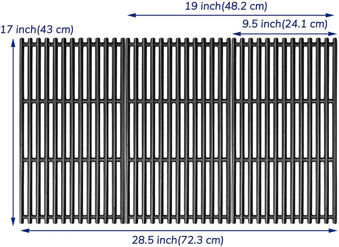 Grill Grates 3 Pcs for Walmart 555179228 Model, 17" x 28-1/2", Cast Iron Grill Replacement Parts