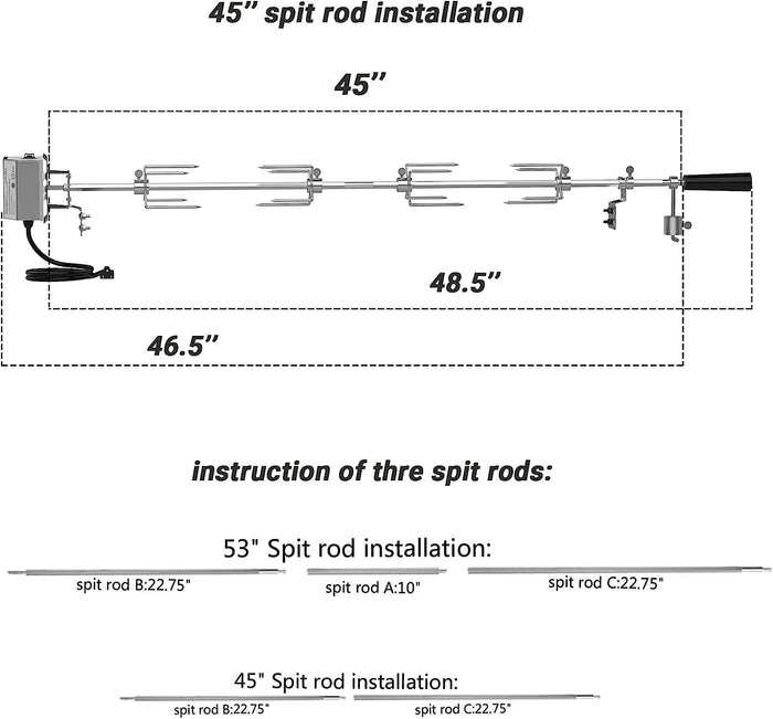 Grill Replacement Rotisserie Kit for 4-6 Burner Broil King, Broil Mate, Sterling, and GrillPro Gas Grills
