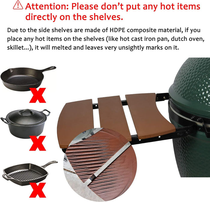 Grill Side HDPE Shelves for Large Big Green Egg, Big Green Egg Accessories, 3 Shelves Slats