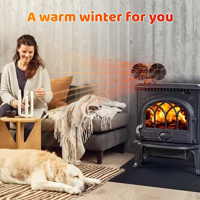 Wood Stove Fan Heat Powered Stove Fan 12 Blades Dual Motors for Wood Burning Stove/Pellet/Log Burner, with Magnetic Thermometer