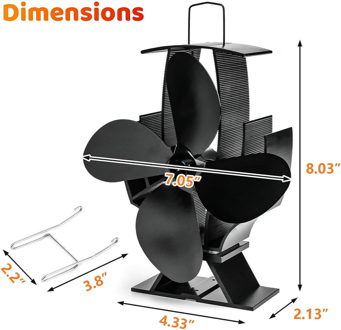 4 Blade Heat Powered Single Head Stove Fan and Stand for Wood/Log Burner/Fireplace