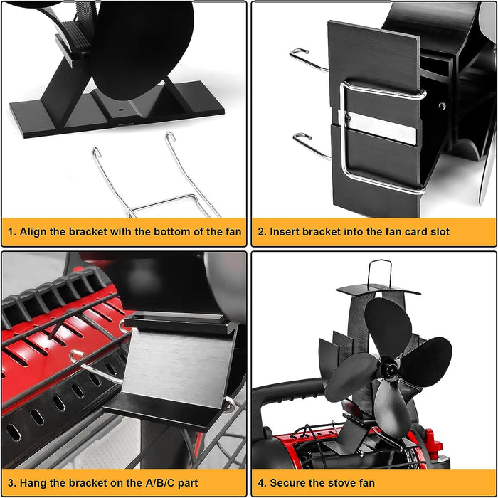 4 Blade Heat Powered Single Head Stove Fan and Stand for Wood/Log Burner/Fireplace