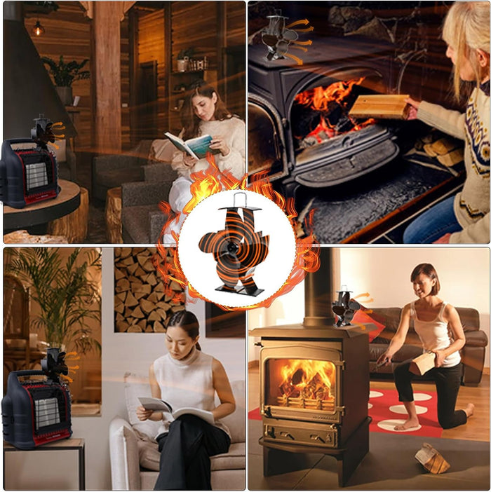 4 Blade Heat Powered Single Head Stove Fan and Stand for Wood/Log Burner/Fireplace