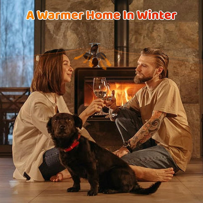 4 Blade Heat Powered Single Head Stove Fan and Stand for Wood/Log Burner/Fireplace