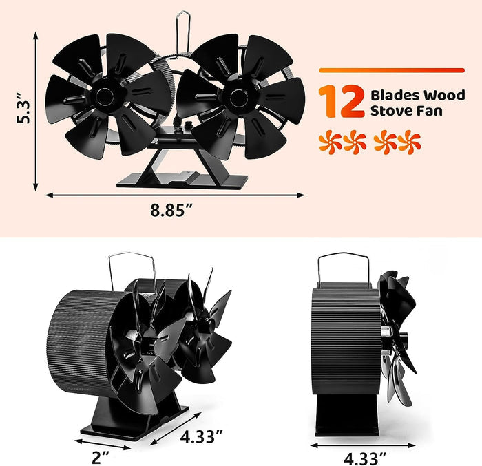 6 Blade Double-headed Stove Fan and Stand for Wood/Log Burner/Fireplaces