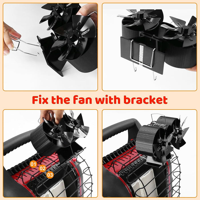 6 Blade Double-headed Stove Fan and Stand for Wood/Log Burner/Fireplaces