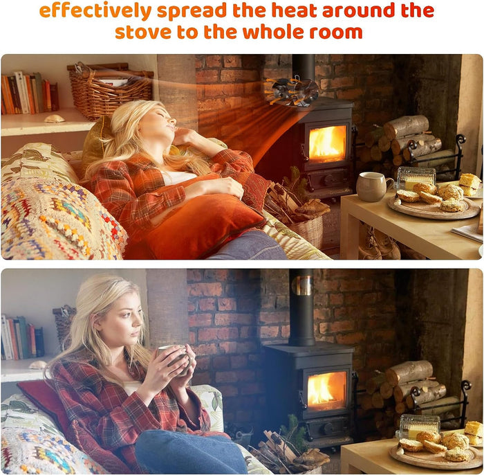 6 Blade Double-headed Stove Fan and Stand for Wood/Log Burner/Fireplaces