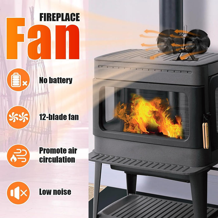 6 Blade Double-headed Stove Fan and Stand for Wood/Log Burner/Fireplaces