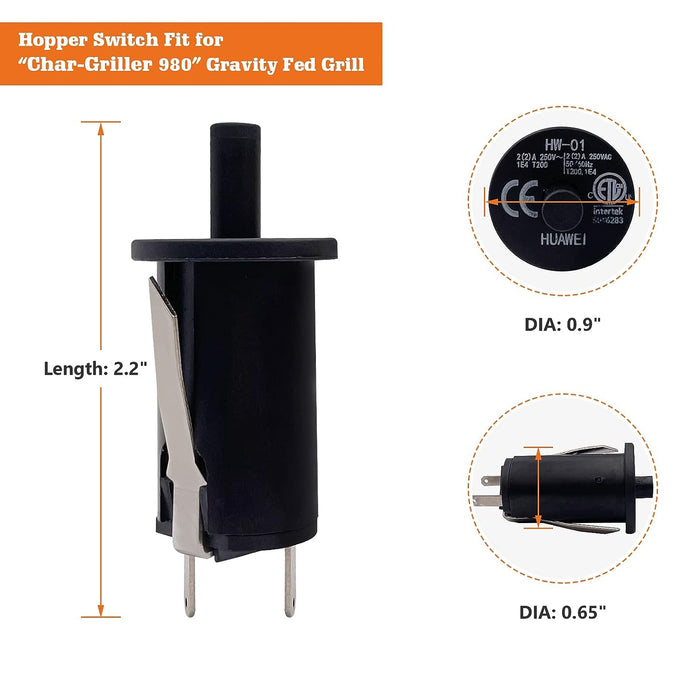 Hopper Lid Door Switch fits for Char-Griller 9800 and 9804 Gravity Fed 980 Series Charcoal Grills
