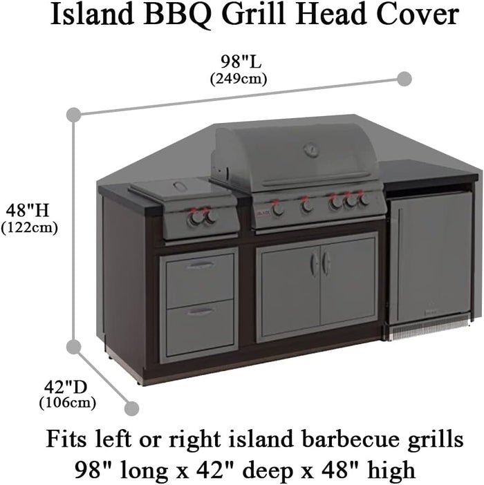 Island Premium BBQ Grill Head Cover fits for Large Island Barbecue Grills, 98"L x 42"W x 48"H