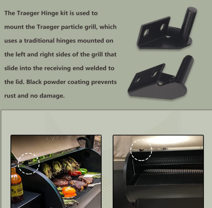 Lid Hinge Kit, 1 x Left Side &1 x Right Side Hinge - for Many Traeger Grills Models Hinges (KIT0001)