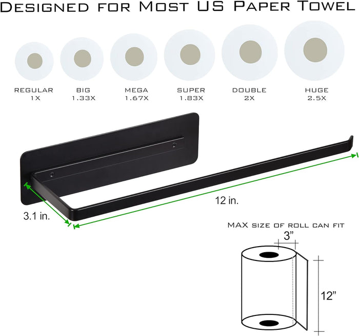 Magnetic Paper Towel Holder Bar Rack for BBQ Grills Griddles Toolbox RVs Tailgates, 12”(L) x 3”(H)