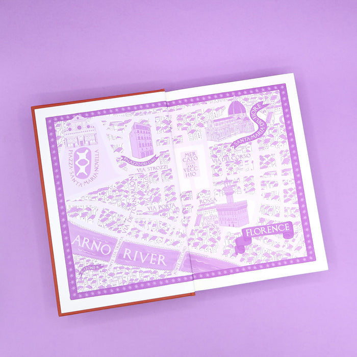 The endpapers inside the cover of 'Graceless Heart' showcasing a map of Florence.