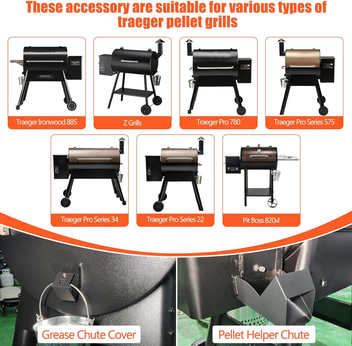 Pellet Helper Chute and Grease Chute Cover for Traeger and Pit Boss Pellet Grills