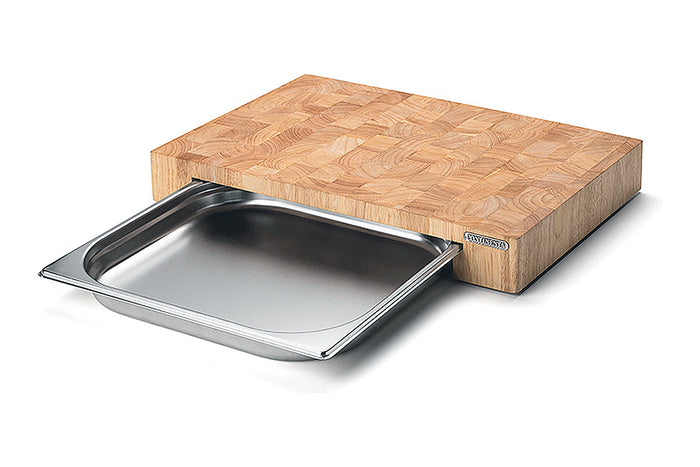 Planche à découper Continenta en bois 39x27x6cm + bac inox - Hévéa