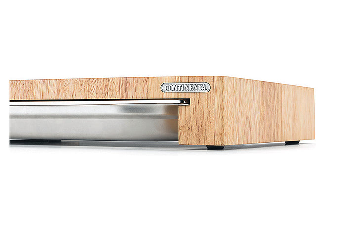 Planche à découper Continenta en bois 39x27x6cm + bac inox - Hévéa