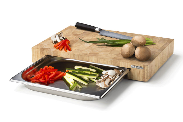 Planche à découper Continenta en bois 48x32,5x6cm + bac inox - Hévéa
