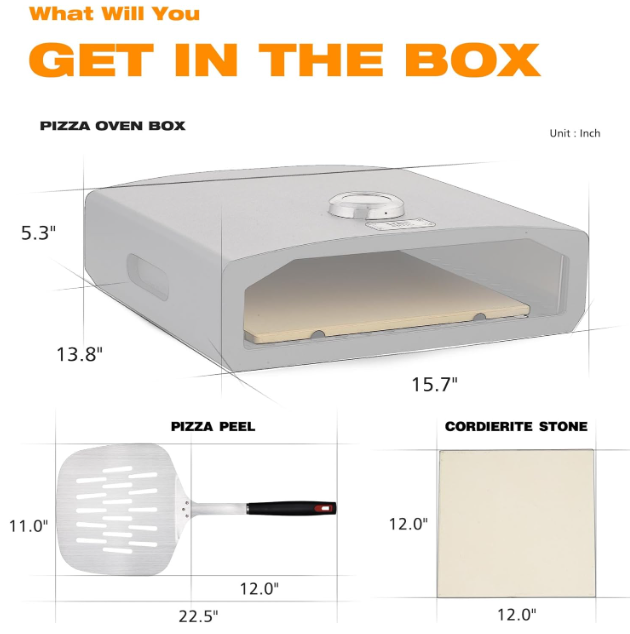 Portable Grill Top Pizza Oven with Pizza Stone, Peel and Thermometer for Charcoal Grill, Gas Grills