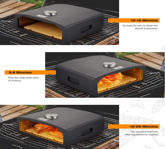 Portable Grill Top Pizza Oven with Pizza Stone, Peel and Thermometer for Charcoal Grill, Gas Grills