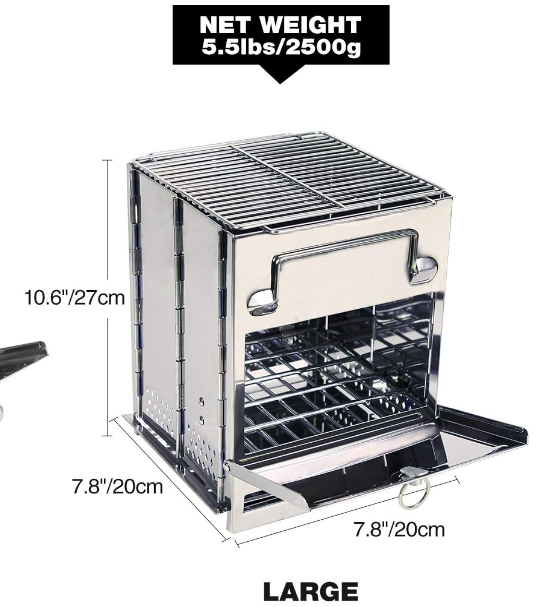 Portable Wood Burning Camp Stove, Large Folding Rocket Stove for Hiking Camping Picnic BBQ, 10.6"x7.8"x7.8"