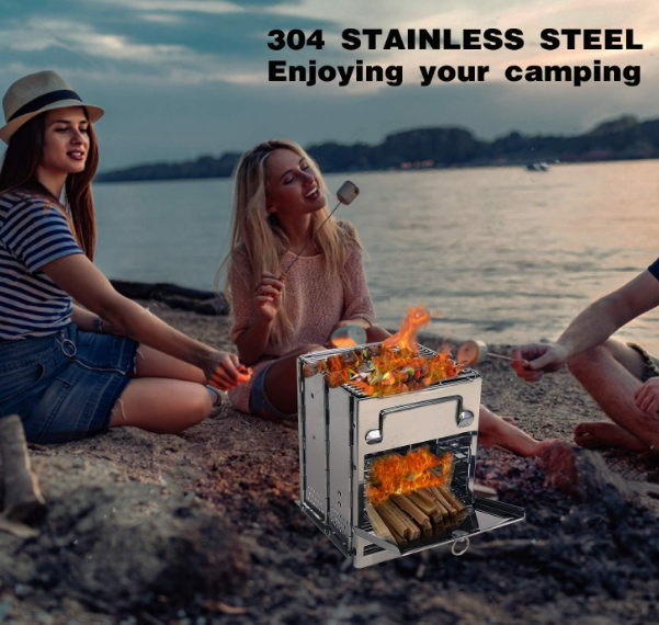Portable Wood Burning Camp Stove, Large Folding Rocket Stove for Hiking Camping Picnic BBQ, 10.6"x7.8"x7.8"