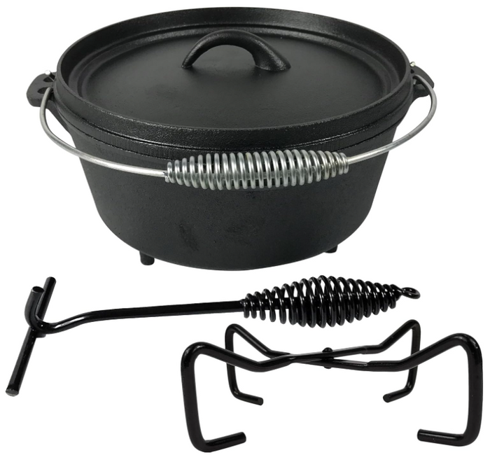 Pre-Seasoned Cast Iron Camp Dutch Oven With Legs, 4.1 qt, including Lid Lifter & Lid Stand