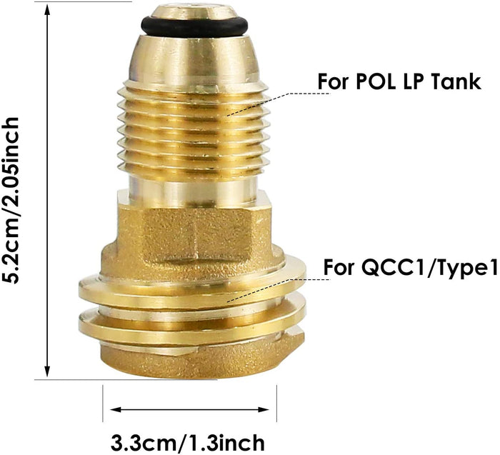Propane Tank Adapter Converts POL LP Tank Service Valve to QCC1 / Type1, Old to Propane Tank Connection Type Hose or Regualtor Solid Brass Regulator Valve Accessory, Universal Fit