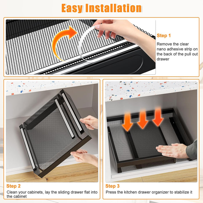 Pull Out Cabinet Organizer Expandable 13-21 Inch Wide, Black No-Drill Slide Out Drawers Kitchen Cabinets, Pantry Spice Pot and Pan Organizer