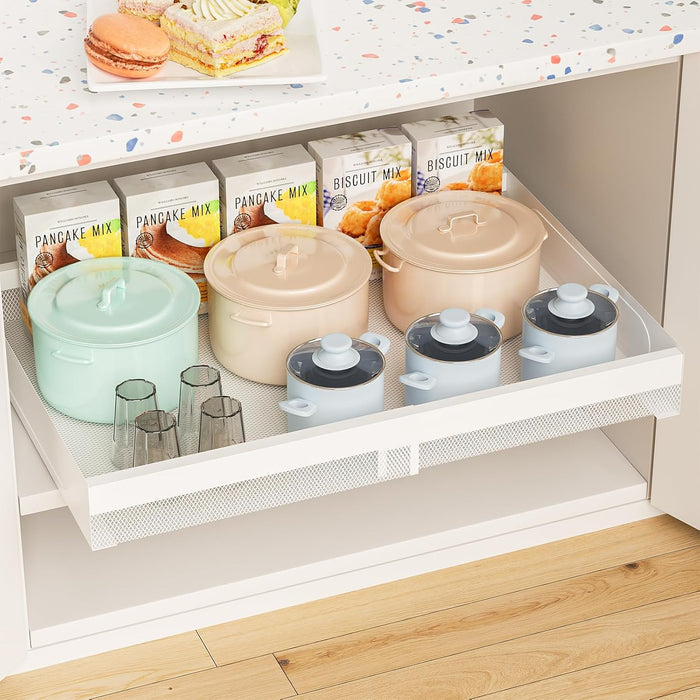 Pull Out Cabinet Organizer Expandable 13-21 Inch Wide, White No-Drill Slide Out Drawers Kitchen Cabinets, Pantry Spice Pot and Pan Organizer